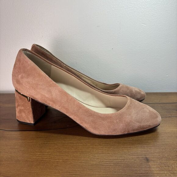 Cole Haan Womens 9.5 C Pinkish Beige Nude Block Heel Suede Pumps Heels Neutral - Picture 1 of 13